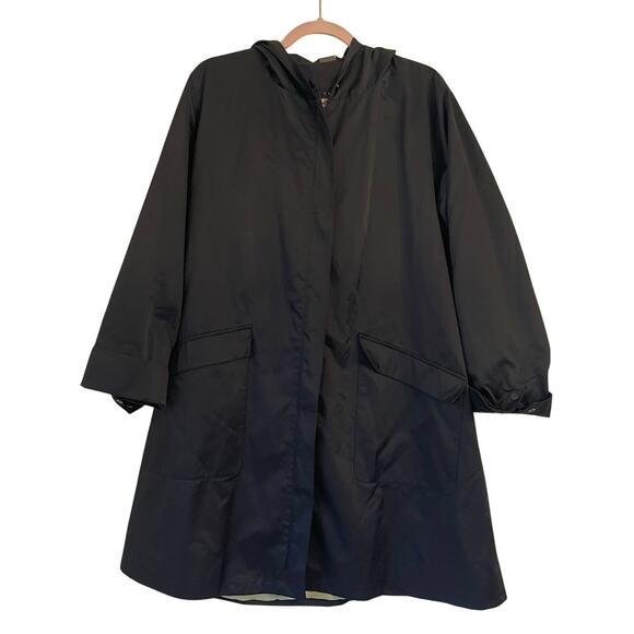 Sanyo Zip Up Rain Jacket Men's Small Black Hooded Mid Length Pockets PA234 - Picture 1 of 16